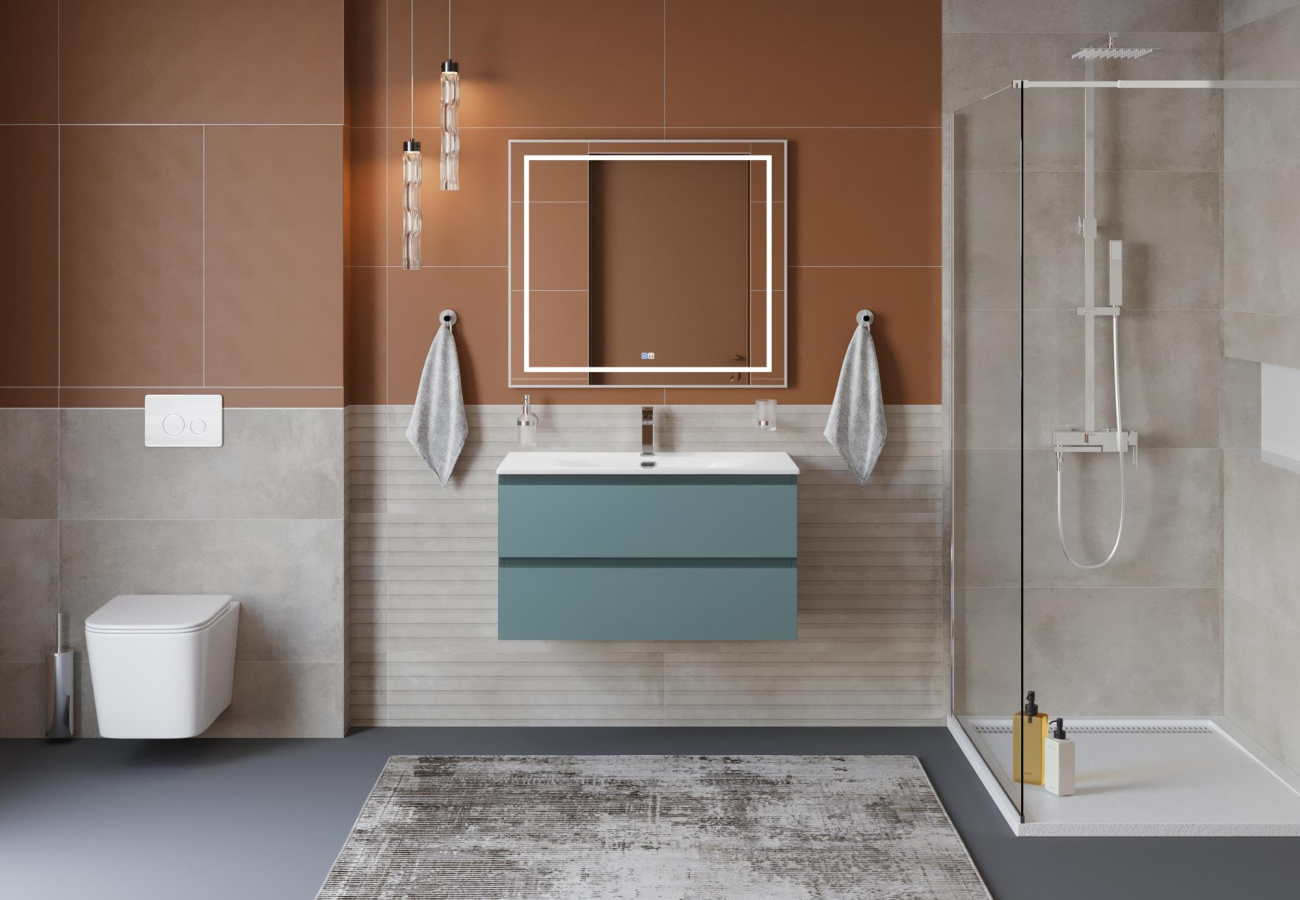 Тумба с раковиной подвесная BelBagno KRAFT-900-2C-SO-AO Голубой матовый, раковина белая BB-8099-90