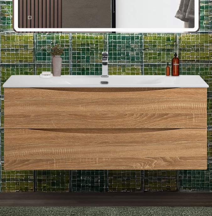 Тумба с раковиной подвесная BelBagno MARINO-CER-N-1200-2C-SO-WO-P Rovere Bianco, раковина белая BB-8099-120