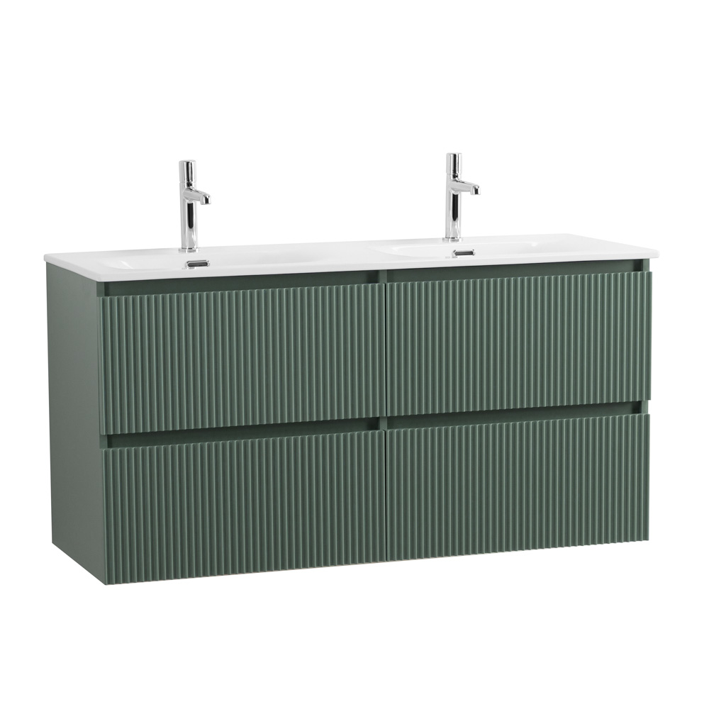 Тумба с раковиной подвесная BelBagno UNO-1200-4C-SO-VO Еловый матовый, раковина белая BB-8099-120-2 с 2-я чашами