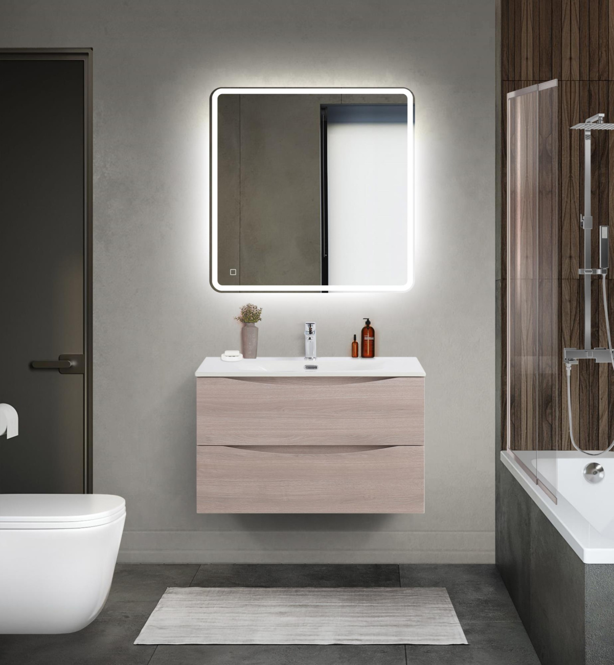 Тумба с раковиной подвесная BelBagno MARINO-CER-MINI-800-2C-SO-RG-P Rovere Grigio, раковина белая BB-8099-3-80