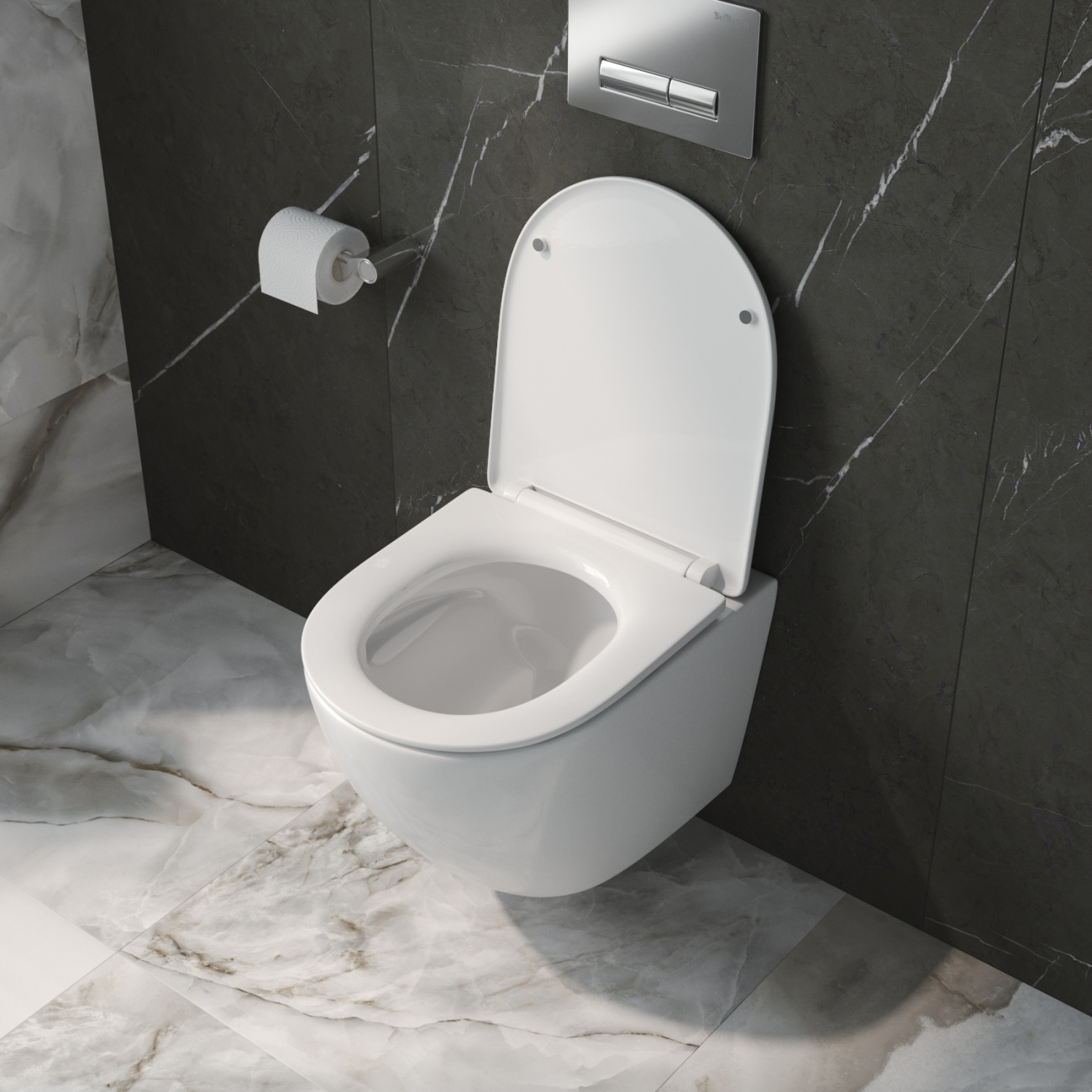 Унитаз подвесной безободковый с сиденьем и смывом TORNADO BelBagno UNO-TOR BB5177CH-TOR/SC