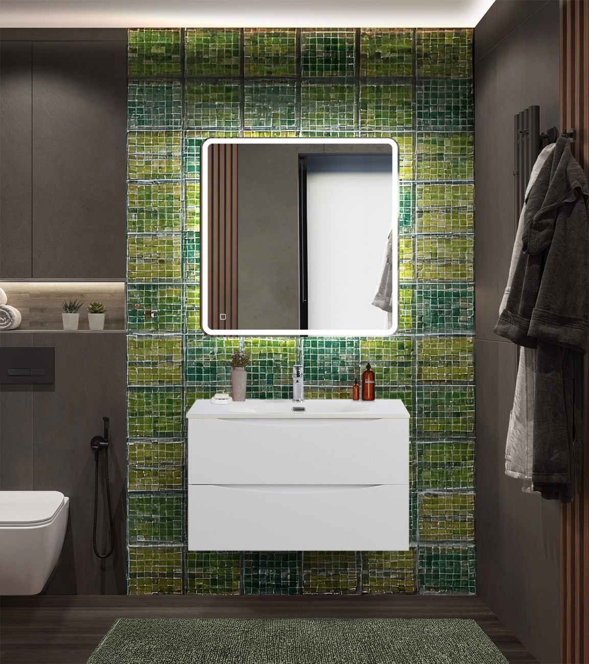 Тумба с раковиной подвесная BelBagno MARINO-CER-N-900-2C-SO-BO-P Bianco Opaco, раковина белая BB-8099-90