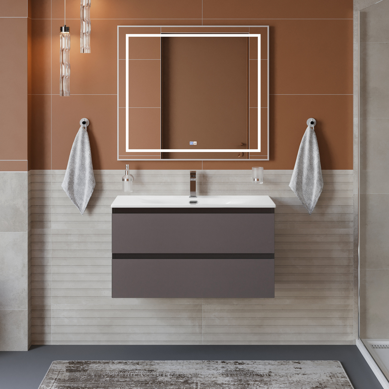 Тумба с раковиной подвесная BelBagno KRAFT-800-2C-SO-GSO Темно-Серый матовый, раковина белая BB-8099-80