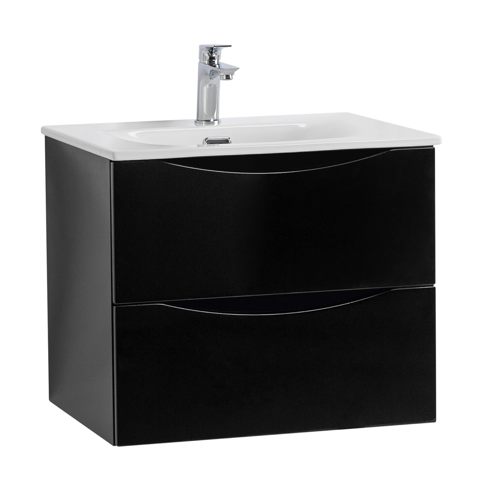 Тумба с раковиной подвесная BelBagno MARINO-CER-N-600-2C-SO-NL-P Nero Lucido, раковина белая BB-8099-60