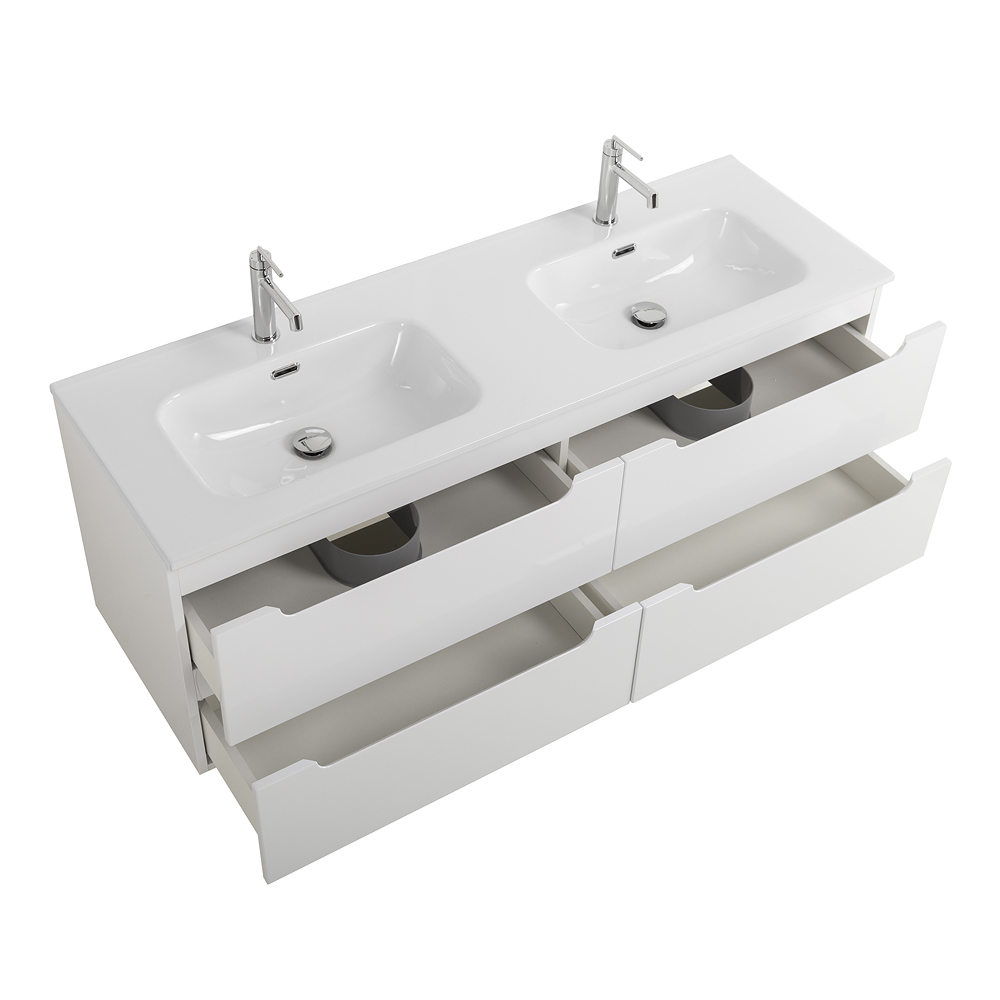 Тумба BelBagno ETNA-1200-4C-SO-2-BL с 2-й раковиной BelBagno BB1200-2-ETL, Bianco Lucido