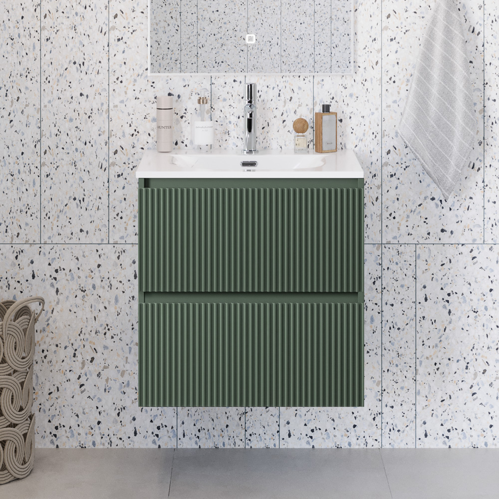 Тумба с раковиной подвесная BelBagno UNO-MINI-600-2C-SO-VO Еловый матовый, раковина белая BB-8099-3-60