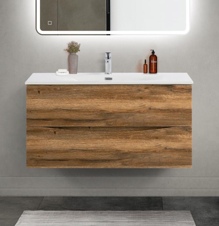Тумба с раковиной подвесная BelBagno MARINO-CER-MINI-1000-2C-SO-RR-P Rovere Rustico, раковина белая BB-8099-3-100