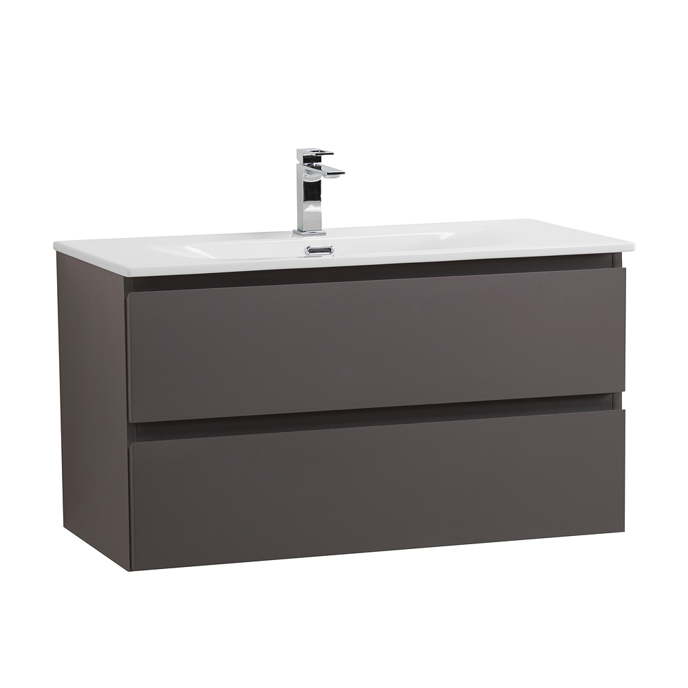 Тумба с раковиной подвесная BelBagno KRAFT-1000-2C-SO-GSO Темно-Серый матовый, раковина белая BB-8099-100