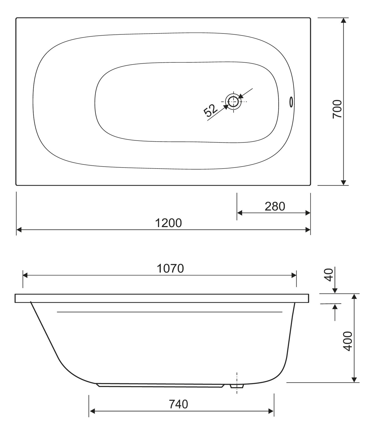 Ванна акриловая 120х70 Cezares ECO-120-70-40-W37