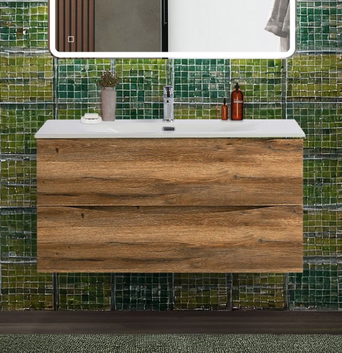 Тумба с раковиной подвесная BelBagno MARINO-CER-N-1000-2C-SO-RR-P Rovere Rustico, раковина белая BB-8099-100