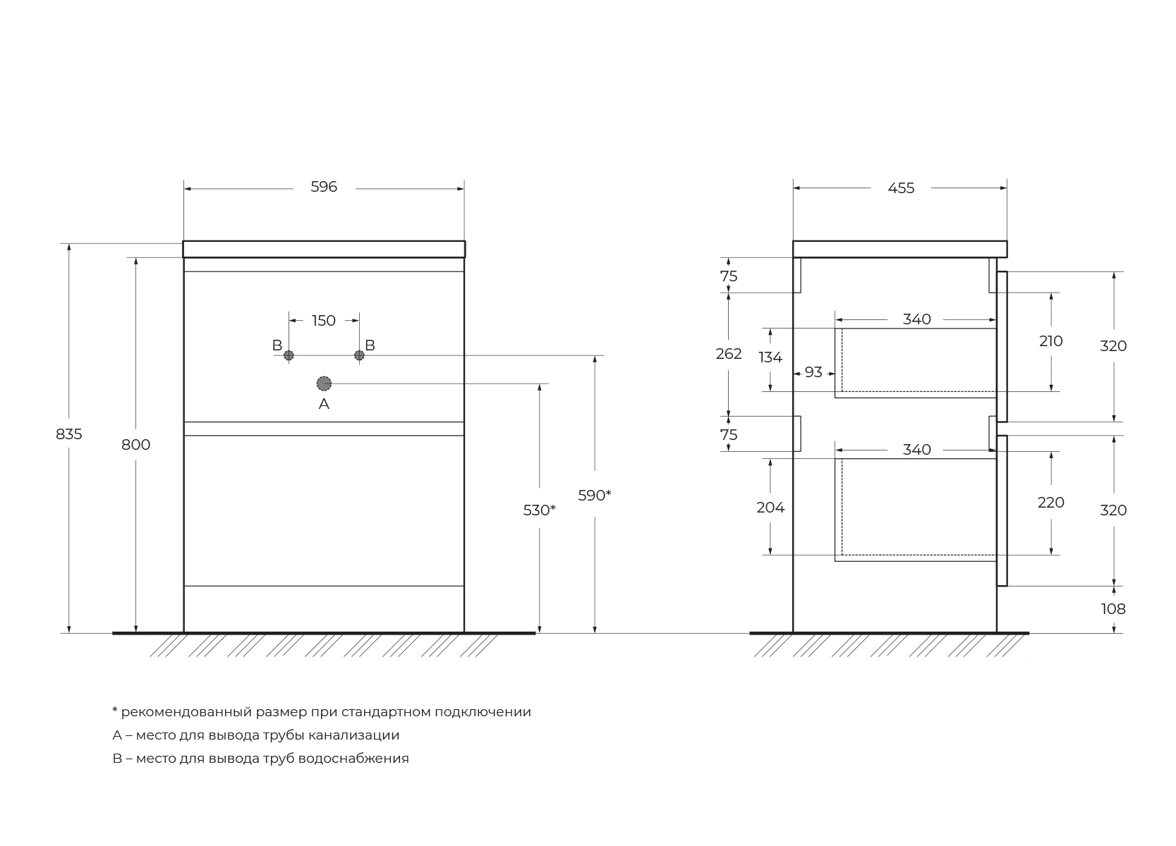 Тумба напольная с раковиной BelBagno ALBANO-600-2C-PIA-BL Bianco Lucido, раковина BB600/455-LV-MR-ALR