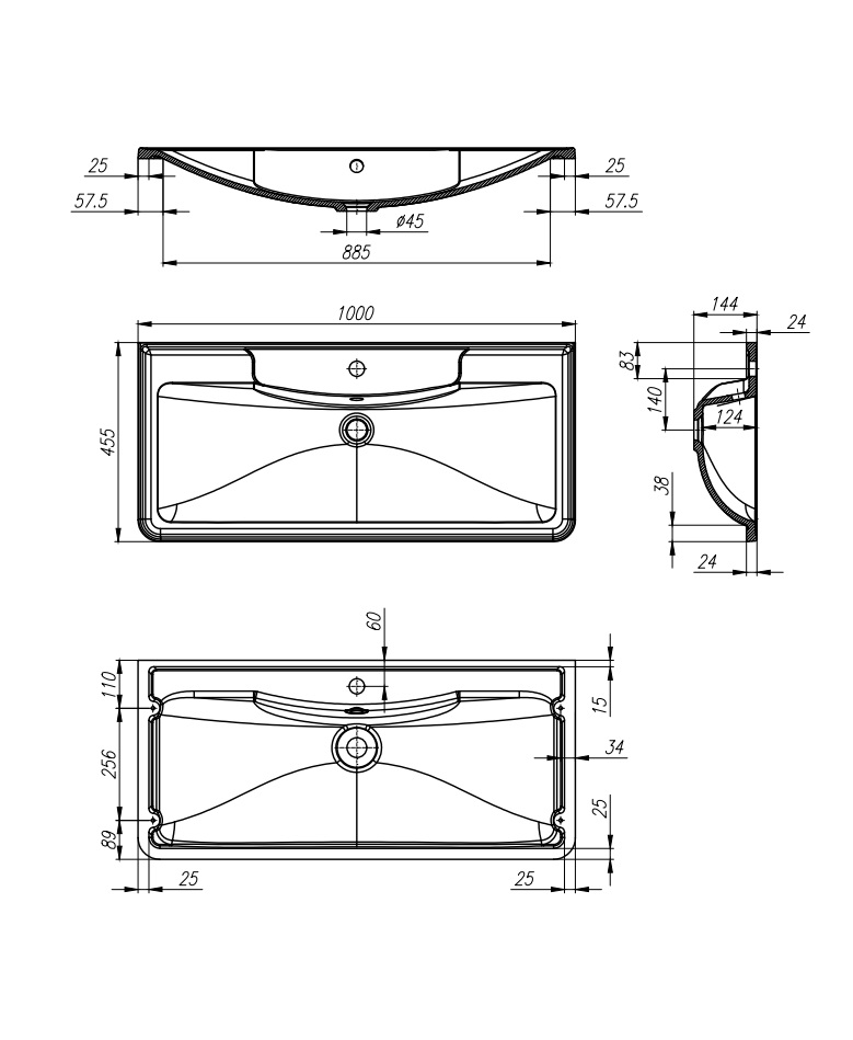 Раковина из литьевого мрамора BB1000/455-LV-MR-ALR