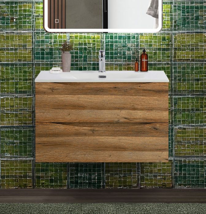купить Тумба с раковиной подвесная BelBagno MARINO-CER-N-800-2C-SO-RR-P Rovere Rustico, раковина белая BB-8099-80 
