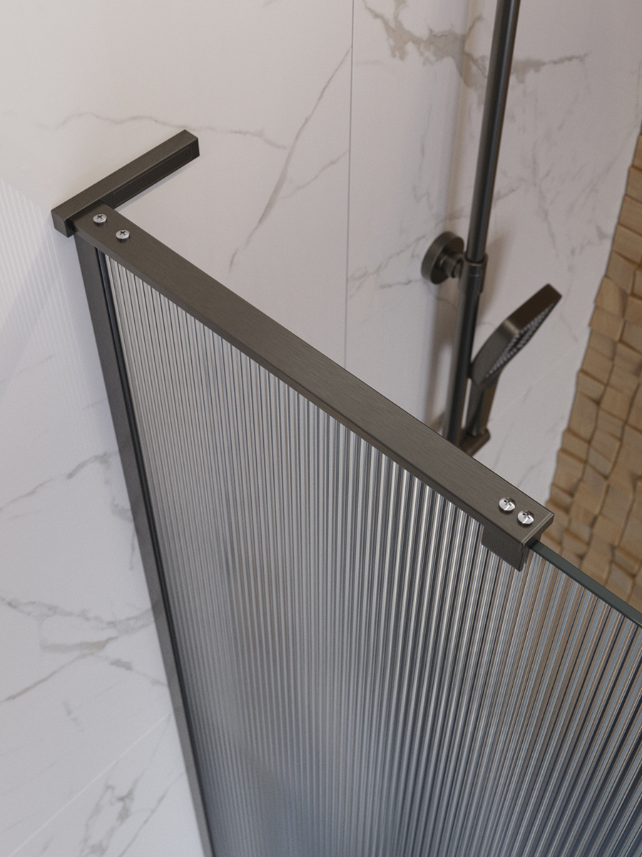 Душевая перегородка BelBagno UNO-L-1-TB-90-FL-GM профиль оружейная сталь, стекло  рифленое FLUTTO