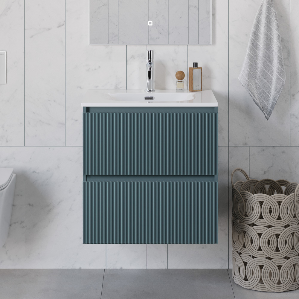 Тумба с раковиной подвесная BelBagno UNO-600-2C-SO-AO Голубой матовый, раковина белая BB-8099-60