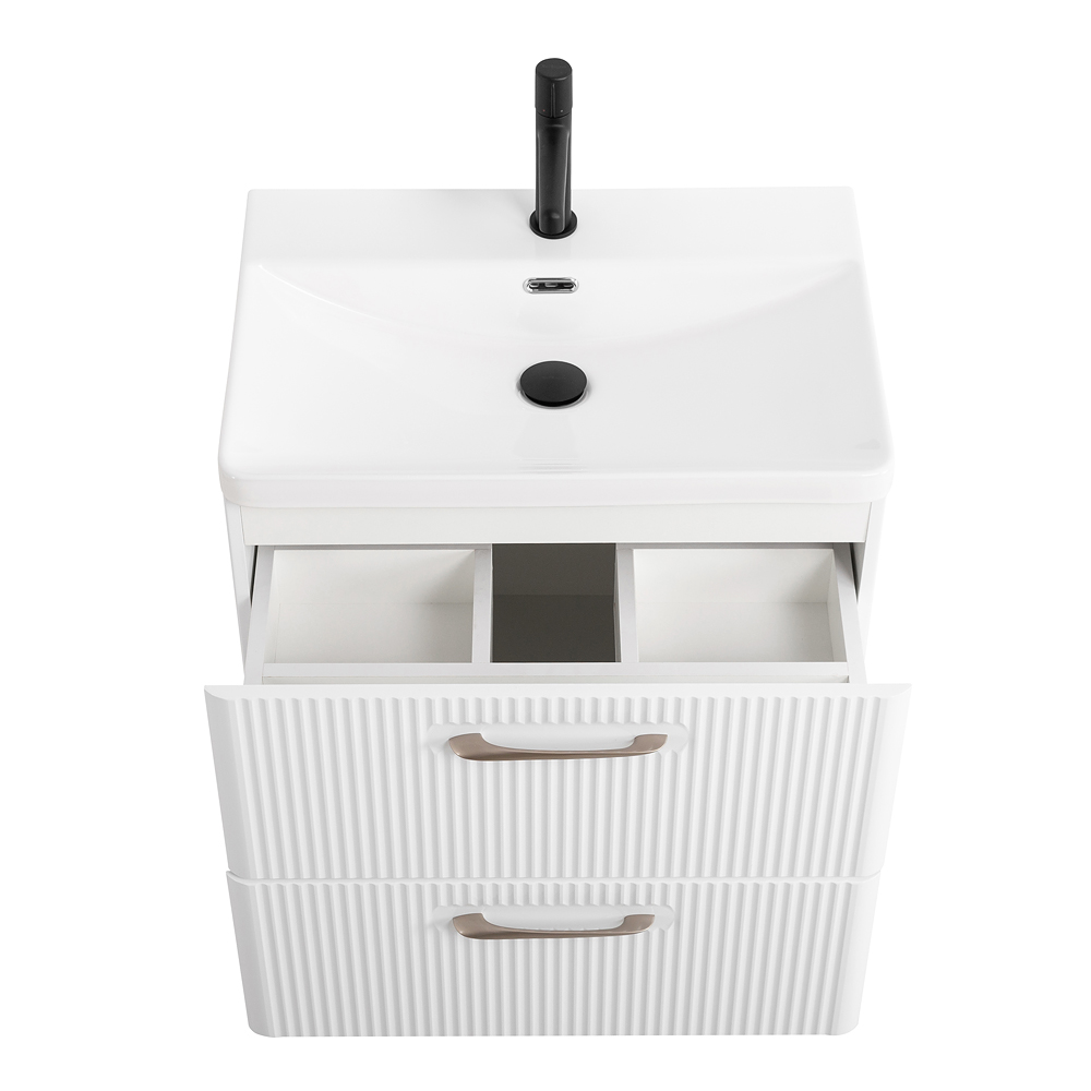 Подвесная тумба с раковиной Belbagno DUE 60 см., Bianco Lucido, DUE-600-2C-SO-BL-P + BB-8076-3-60
