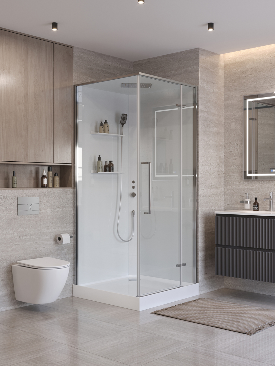 Душевая кабина BelBagno UNO-CAB-A-1-90-C-Cr-Bi-TOP-R, правосторонняя