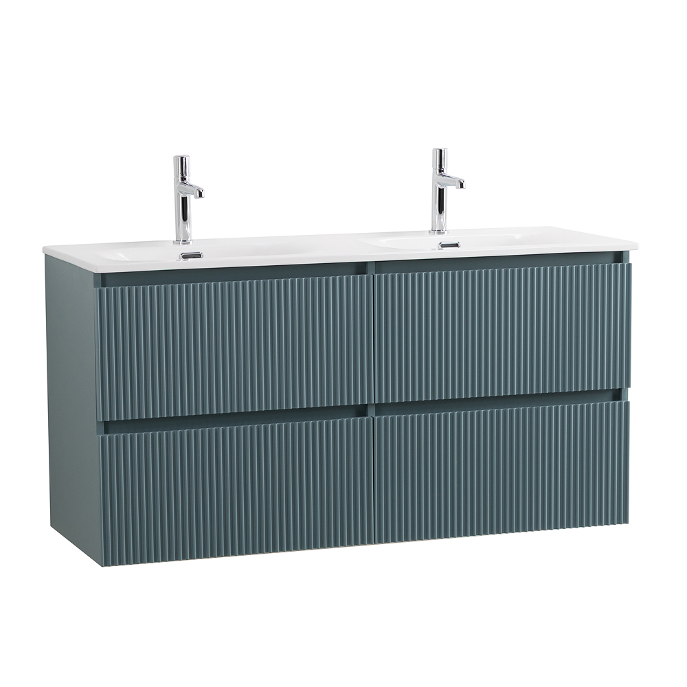 Тумба с раковиной подвесная BelBagno UNO-1200-4C-SO-AO Голубой матовый, раковина белая BB-8099-120-2 с 2-я чашами