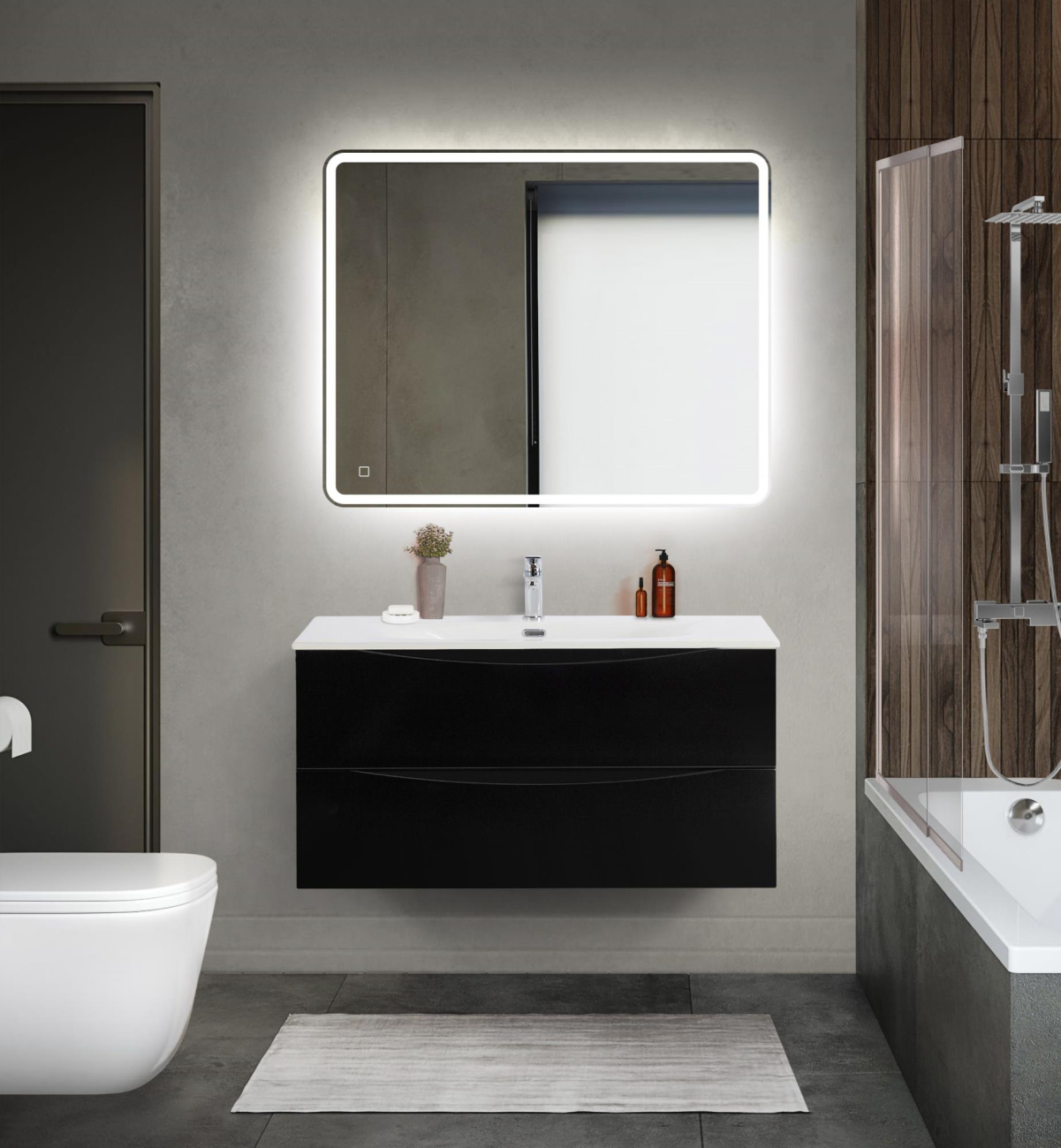 Тумба с раковиной подвесная BelBagno MARINO-CER-MINI-1000-2C-SO-NL-P Nero Lucido, раковина белая BB-8099-3-100