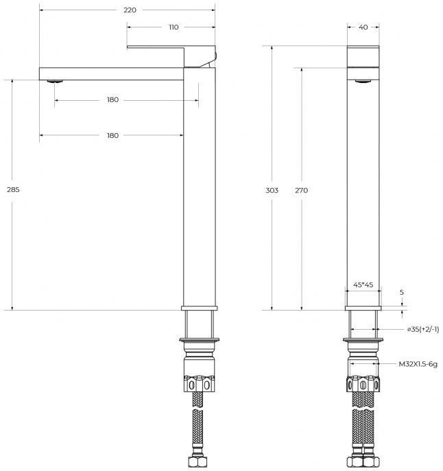 Смеситель CEZARES SLIDER-LC-GM-W0 для накладной раковины, без донного клапана