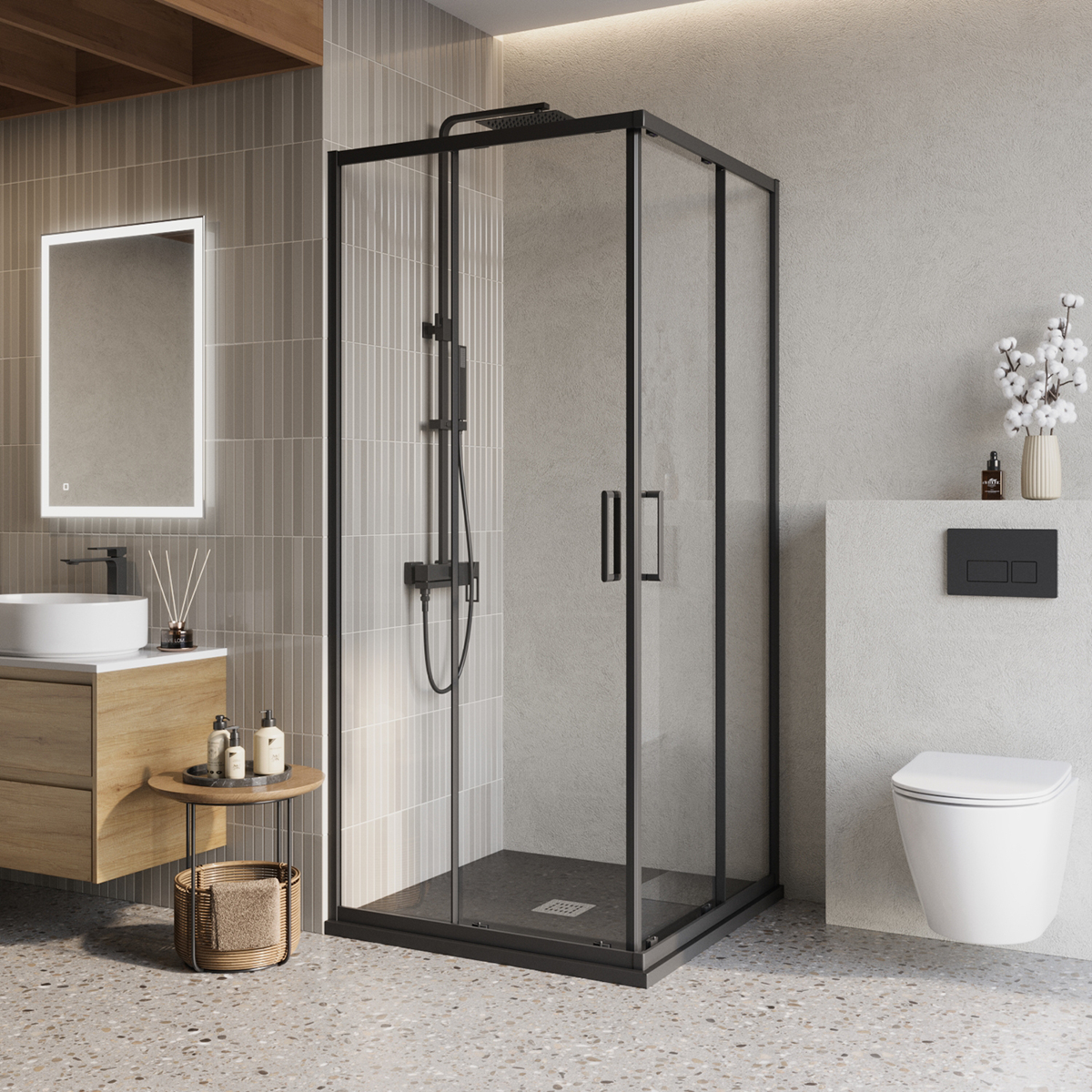 купить Душевой уголок BelBagno LUCE-A-2-90-C-NERO 