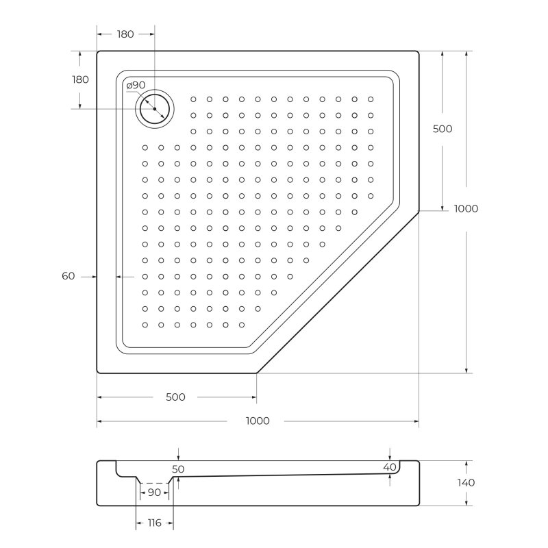 Поддон акриловый 100х100 Cezares TRAY-A-P-100-15-W с сифоном