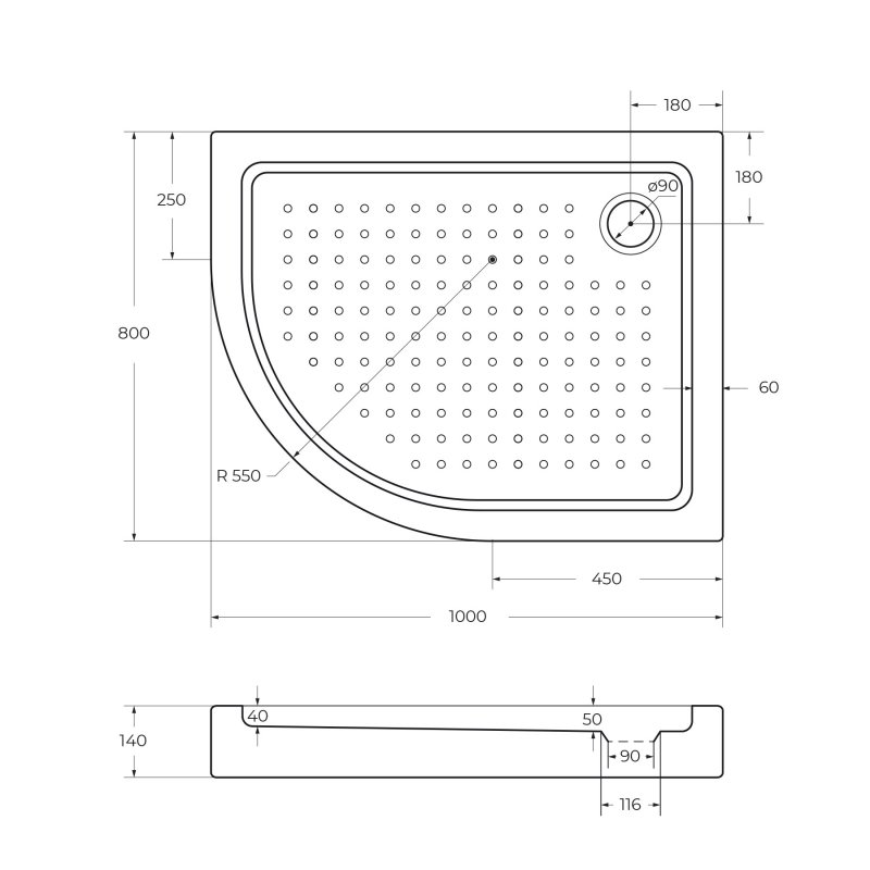 Поддон акриловый 100х80 правосторонний Cezares TRAY-A-RH-100/80-550-15-W-R с сифоном