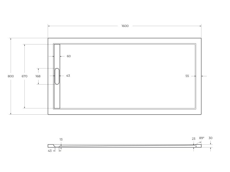 Поддон из искусственного мрамора 160х80 Cezares TRAY-AS-AH-160/80-30-W без сифона