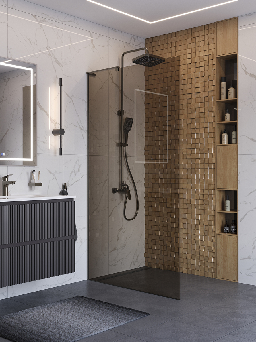 Душевая перегородка BelBagno UNO-L-1-TB-100-BR-GM профиль оружейная сталь, стекло бронза