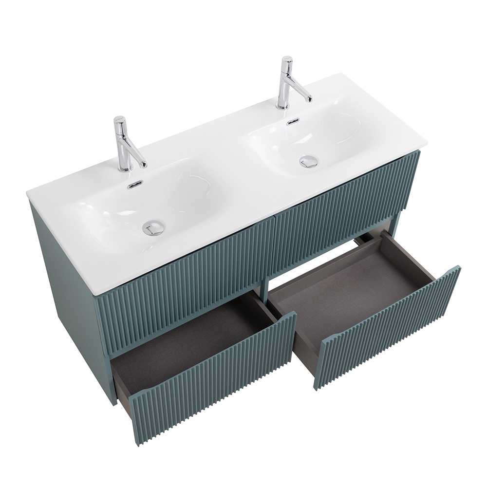 Тумба с раковиной подвесная BelBagno UNO-1200-4C-SO-AO Голубой матовый, раковина белая BB-8099-120-2 с 2-я чашами