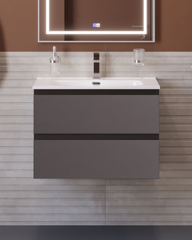 Тумба с раковиной подвесная BelBagno KRAFT-600-2C-SO-GSO Темно-Серый матовый, раковина белая BB600ETL