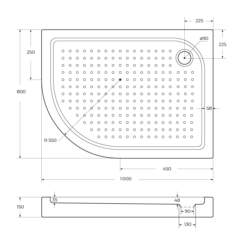 Акриловый поддон 100х80 правосторонний BelBagno TRAY-BB-RH-100/80-550-15-W-R с сифоном