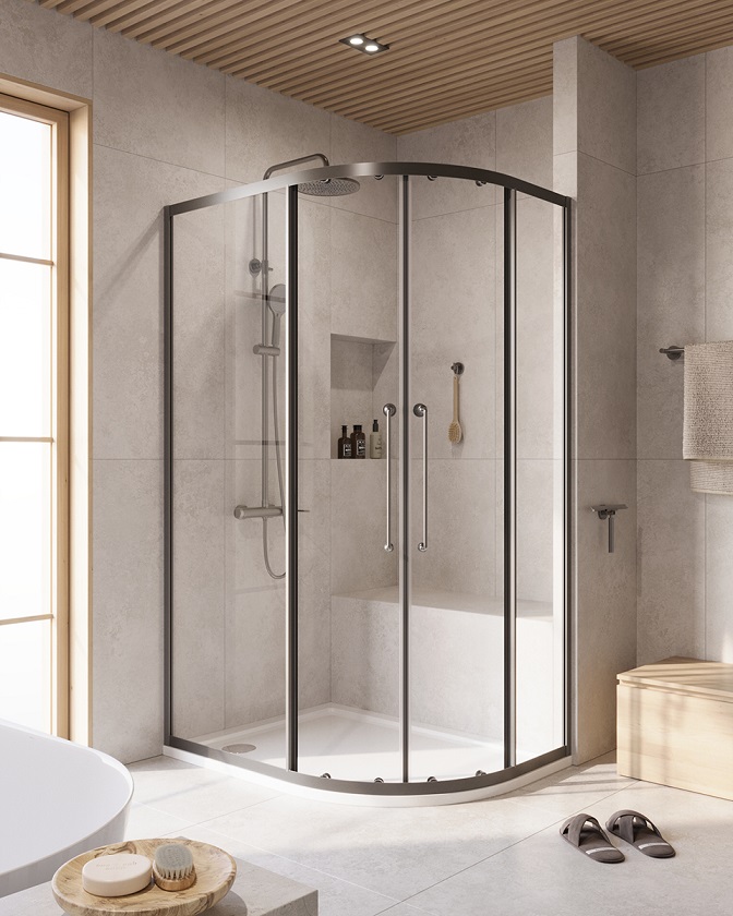 Душевой уголок Cezares RELAX-304-RH-2-120/90-C-GM, 120х90х200, профиль оружейная сталь, прозрачное стекло