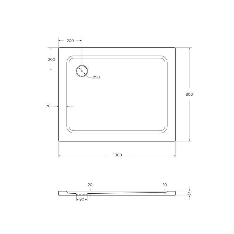 Поддон из SMC (стекловолокно) 100х80 Cezares TRAY-M-AH-100/80-35-W без сифона