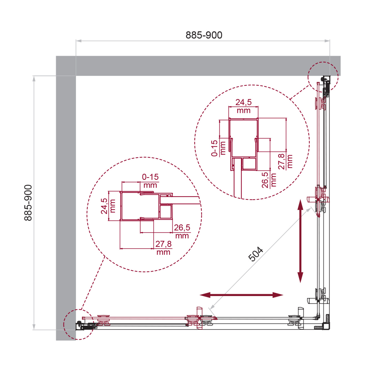 Душевой уголок BelBagno LUCE-A-2-90-C-ORO
