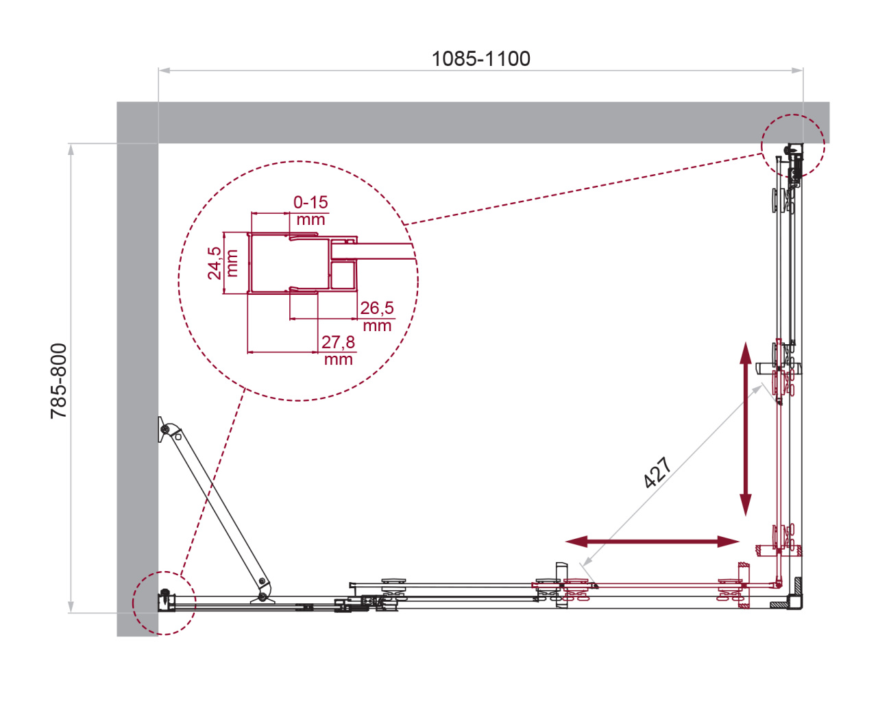 Душевой уголок BelBagno LUCE-AH-21-110/80-C-Cr
