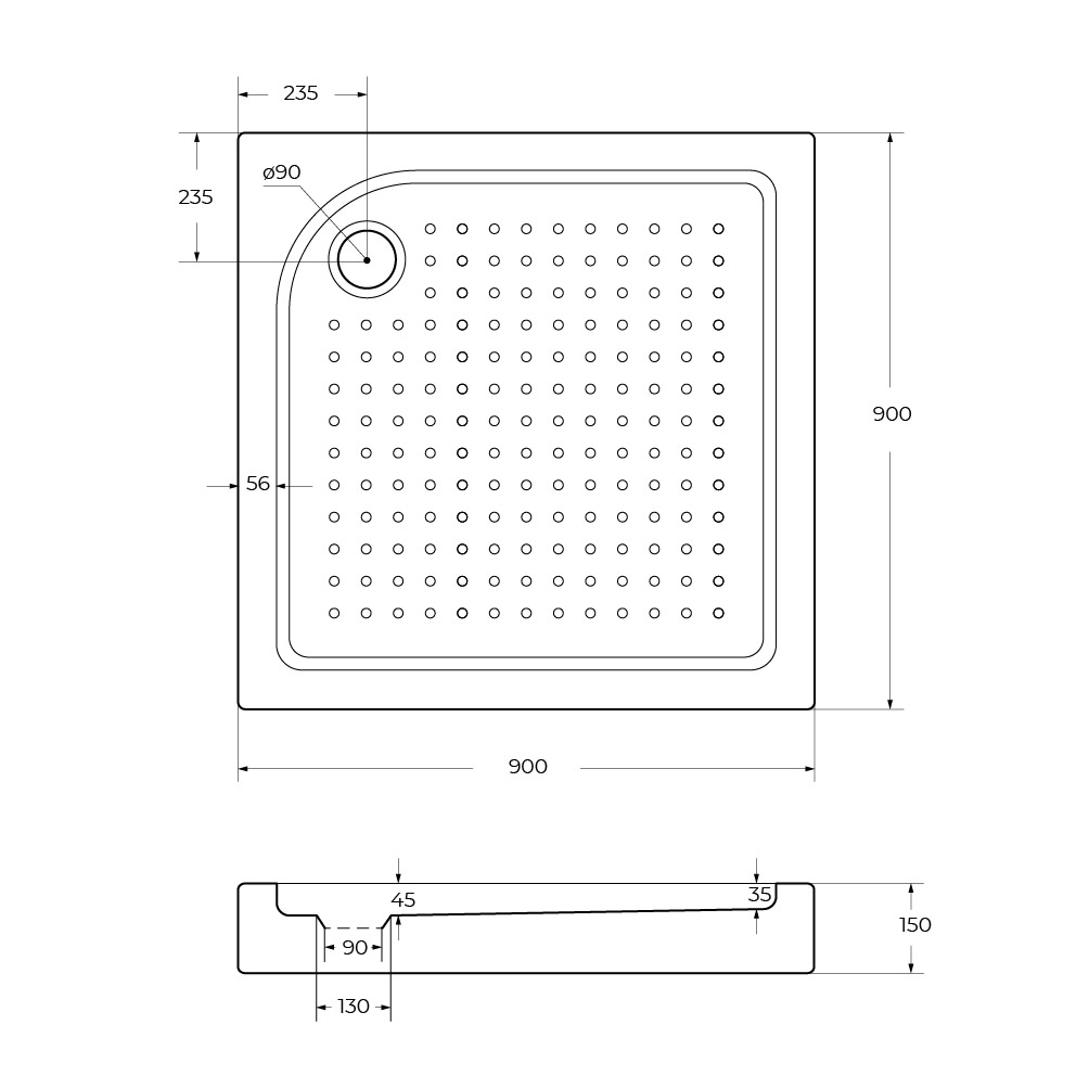 Акриловый поддон 90х90 BelBagno TRAY-BB-A-90-15-W с сифоном