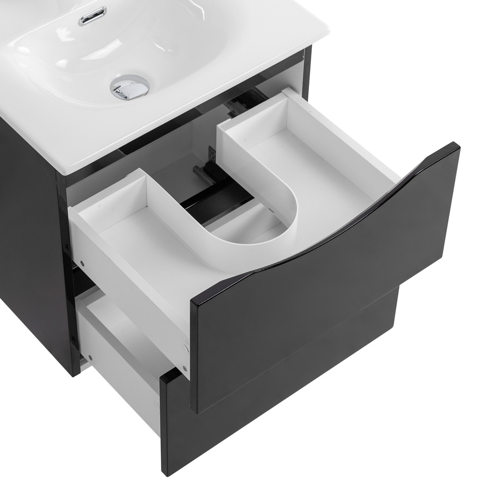Тумба с раковиной подвесная BelBagno MARINO-CER-MINI-600-2C-SO-NL-P Nero Lucido, раковина белая BB-8099-3-60