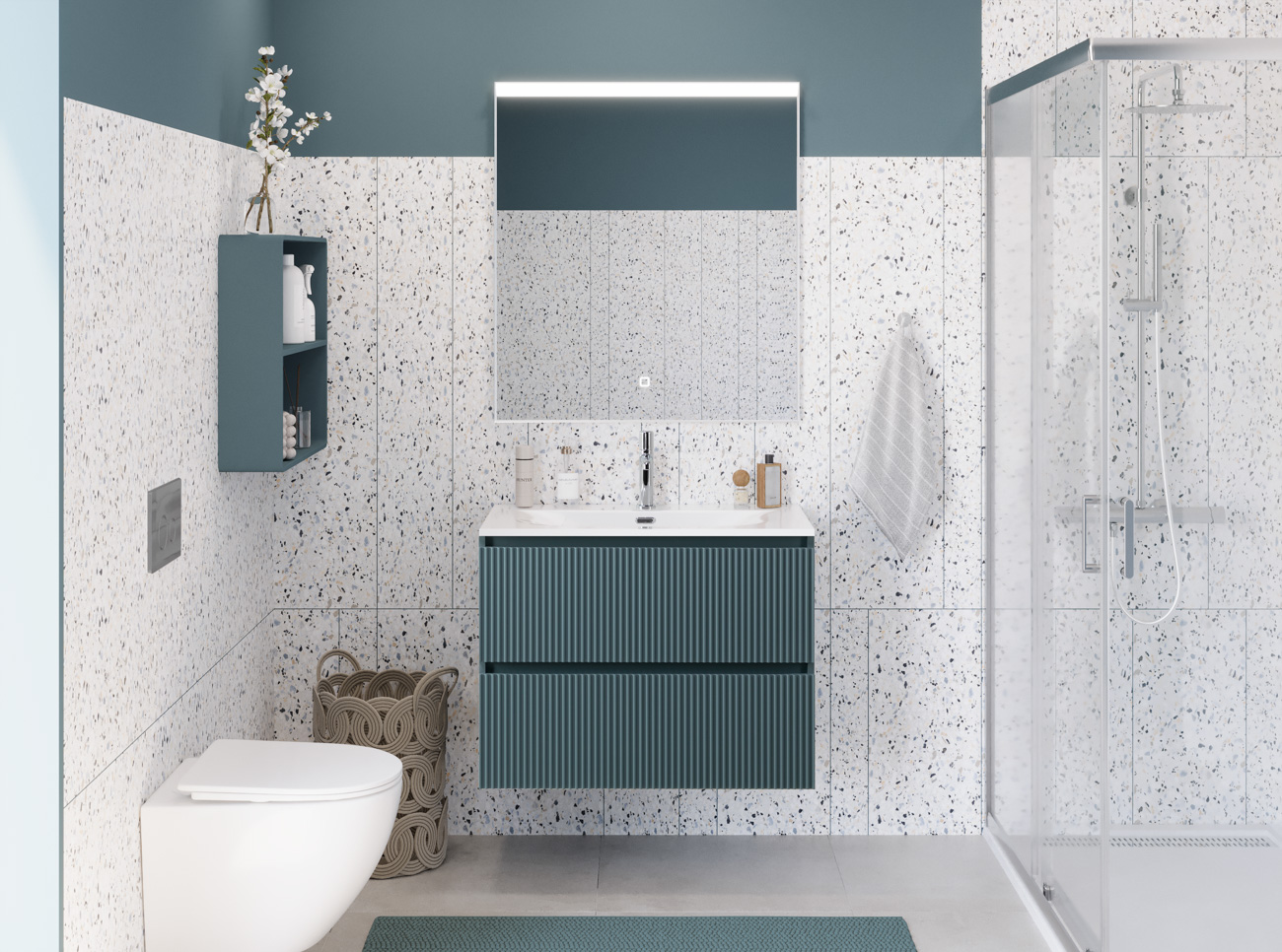 Тумба с раковиной подвесная BelBagno UNO-MINI-700-2C-SO-AO Голубой матовый, раковина белая BB-8099-3-70