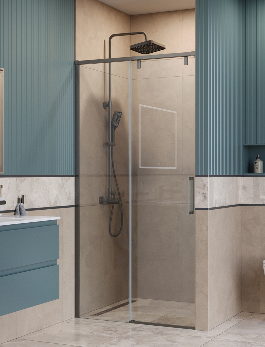 Душевая дверь шириной 120см BelBagno SOFT_CLOSE-1-BF-1-120-C-GM профиль оружейная сталь, стекло прозрачное
