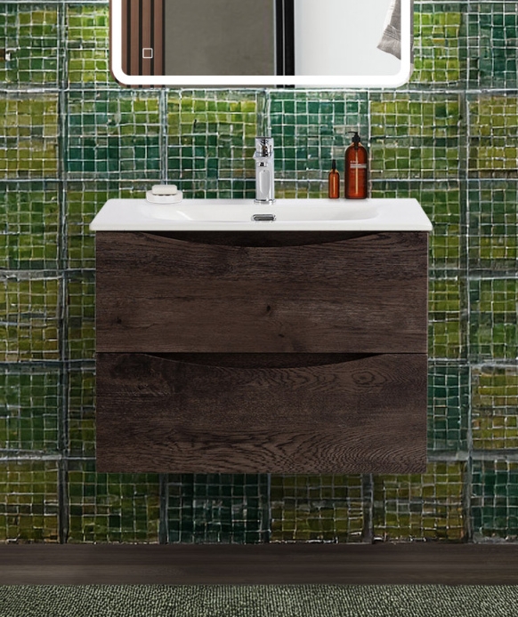 Тумба с раковиной подвесная BelBagno MARINO-CER-N-700-2C-SO-RNG-P Rovere Nature Grigio, раковина белая BB-8099-70