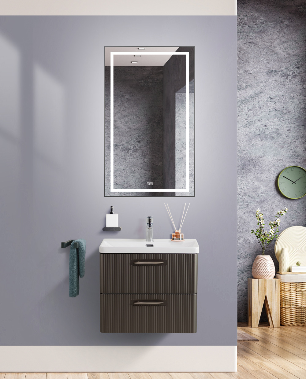 Подвесная тумба с раковиной Belbagno DUE 50 см Оружейная сталь DUE-500-2C-SO-GM-P + BB-8076-3-50