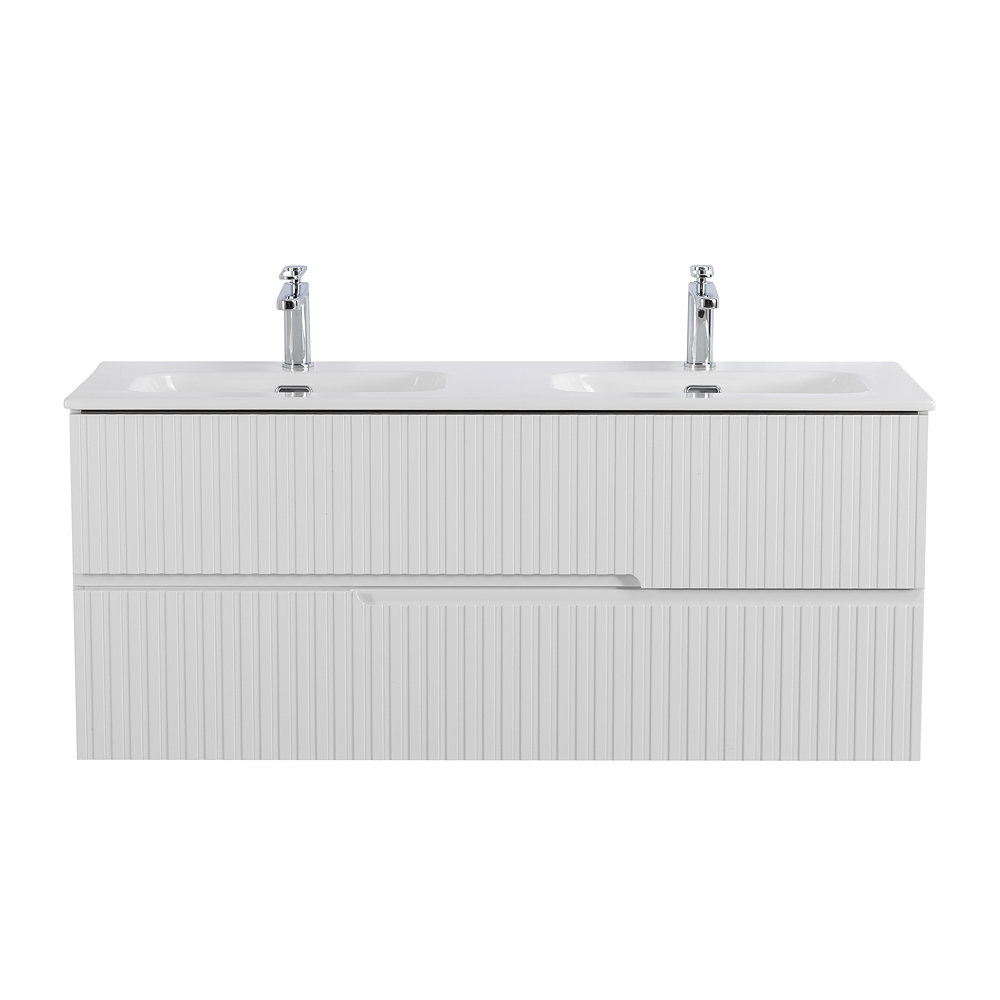 Тумба подвесная CEZARES DUET-N-1200-2C-SO-2-BL с раковиной CZR-8073-120-2 с двумя чашами, белый глянец