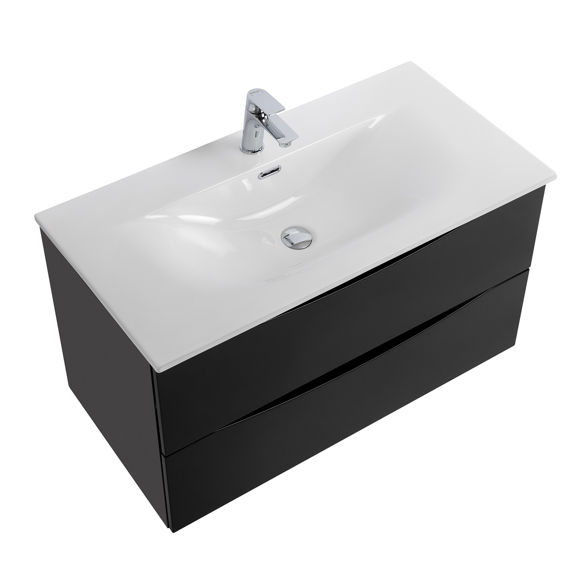 Тумба с раковиной подвесная BelBagno MARINO-CER-MINI-1000-2C-SO-NL-P Nero Lucido, раковина белая BB-8099-3-100