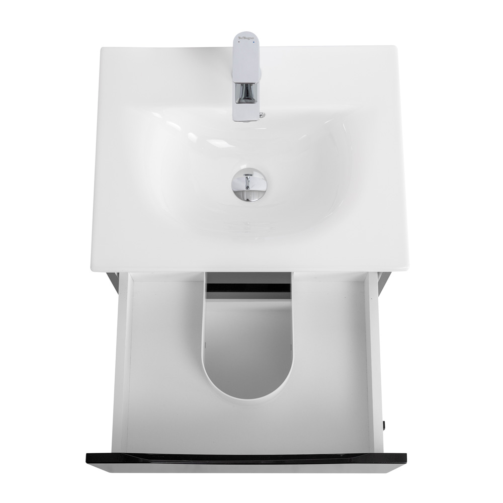 Тумба с раковиной подвесная BelBagno MARINO-CER-MINI-500-2C-SO-NL-P Nero Lucido, раковина белая BB-8099-3-50