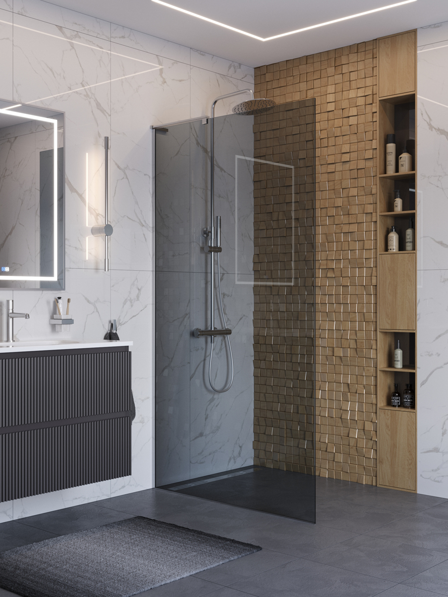 купить Душевая перегородка BelBagno UNO-L-1-TB-110-GR-Cr профиль хром, стекло серое 