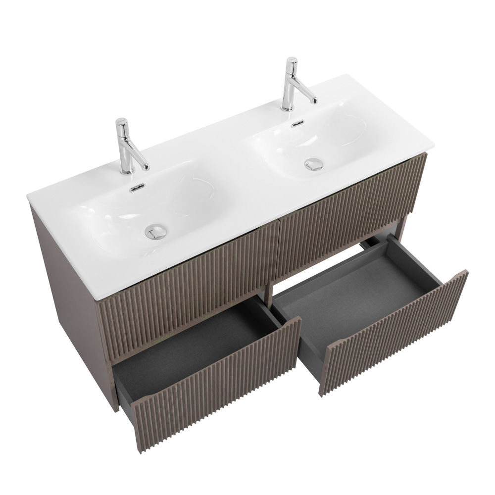 Тумба с раковиной подвесная BelBagno UNO-1200-4C-SO-СO Бежевый матовый, раковина белая BB-8099-120-2 с 2-я чашами
