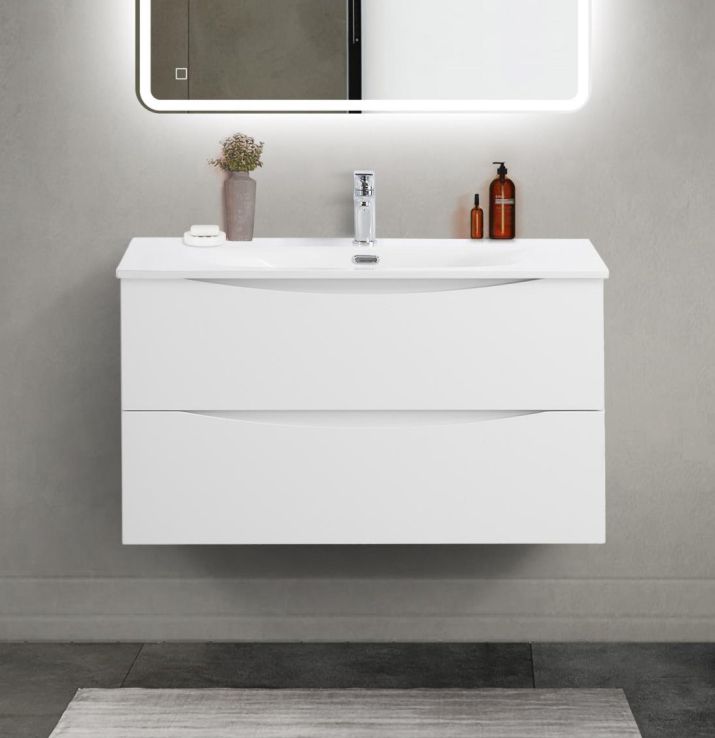 купить Тумба с раковиной подвесная BelBagno MARINO-CER-MINI-900-2C-SO-BO-P Bianco Opaco, раковина белая BB-8099-3-90 