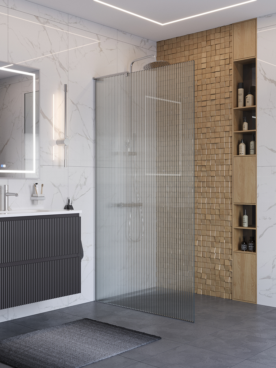 Душевая перегородка BelBagno UNO-L-1-TB-100-FL-Cr профиль хром, стекло  рифленое FLUTTO