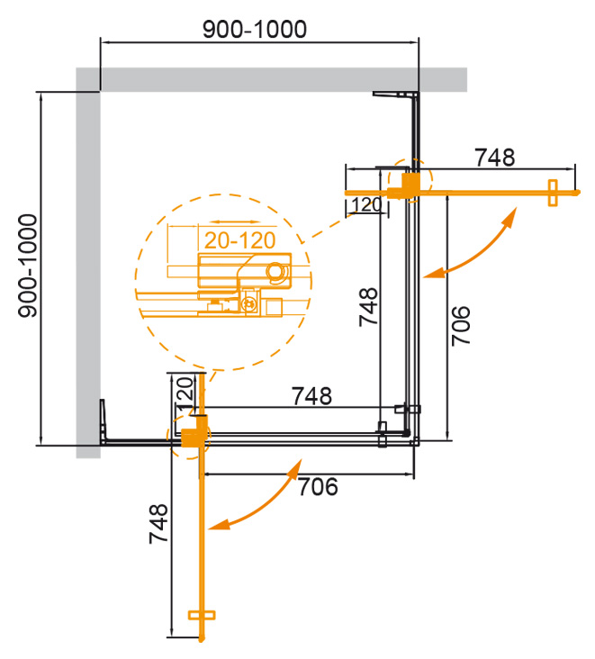 Душевой уголок CEZARES SLIDER-A-2-90/100-GRIGIO-BORO